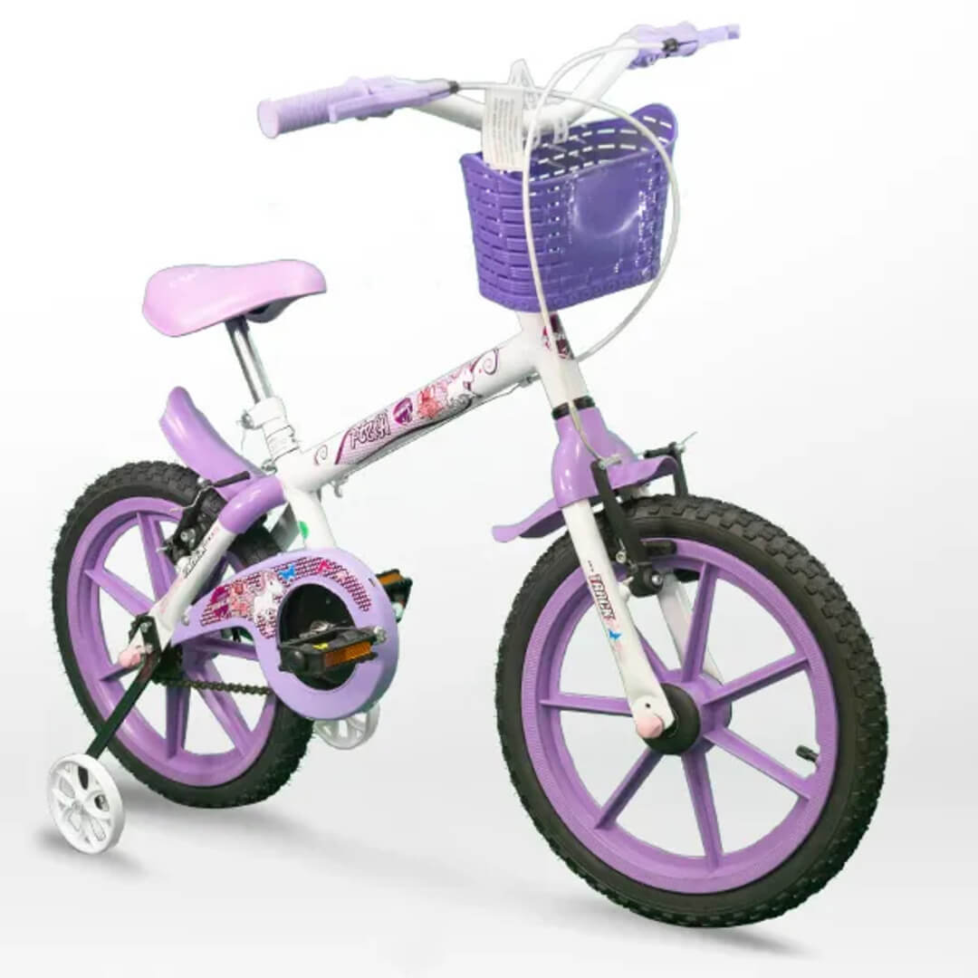 Bicicleta Infantil TK3 Track Pinky Branco e Lilás Aro 16″ com rodinhas